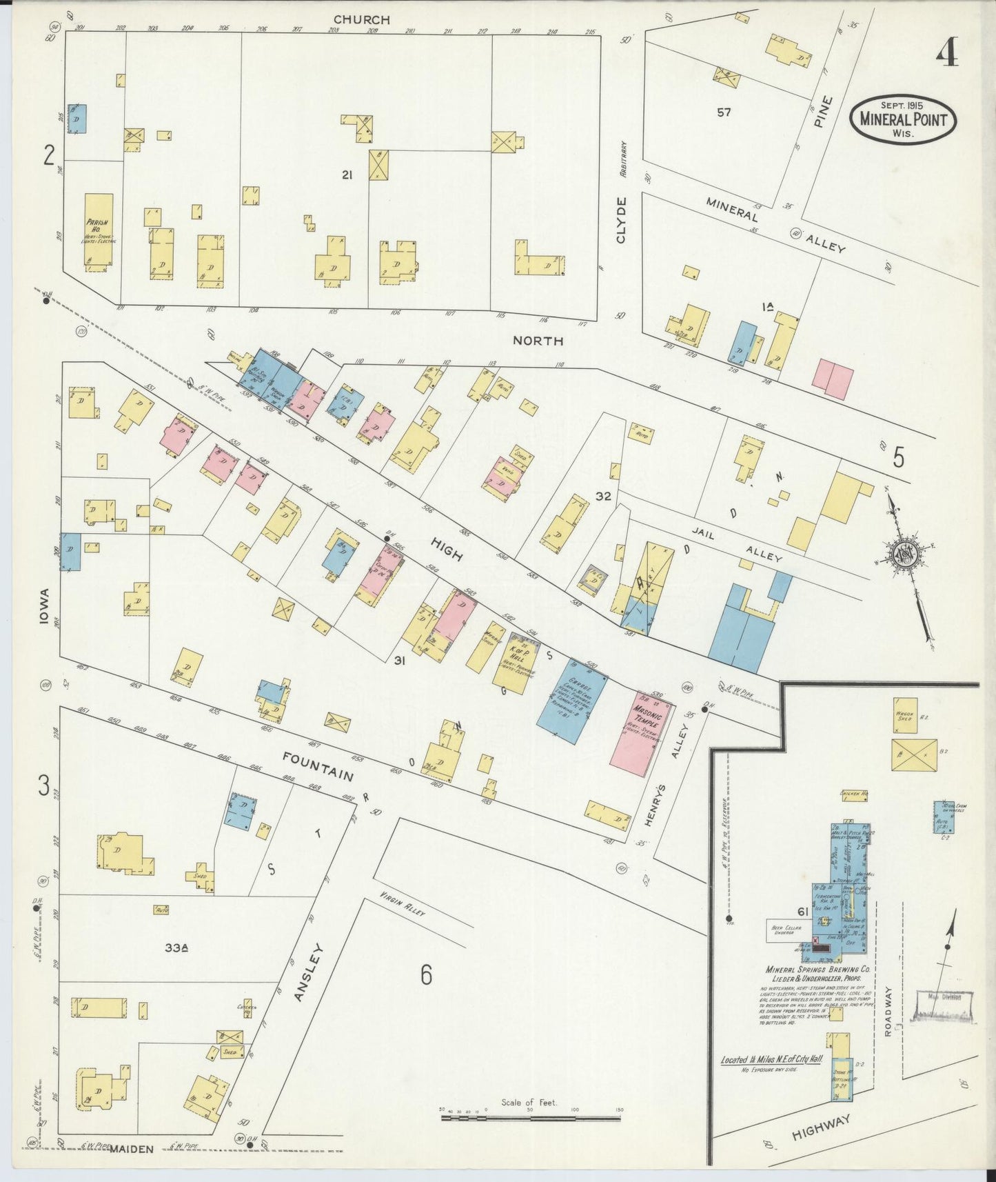 Sanborn Fire Insurance Map from Mineral Point, Iowa County, Wisconsin (1915), Sheet #0004 - Complete Map Set gallery image, historic Sanborn map, vintage wall art, Wisconsin Wisconsin