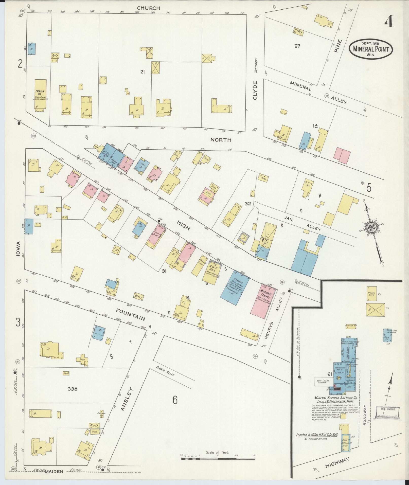 Sanborn Fire Insurance Map from Mineral Point, Iowa County, Wisconsin (1915), Sheet #0004 - Complete Map Set gallery image, historic Sanborn map, vintage wall art, Wisconsin Wisconsin