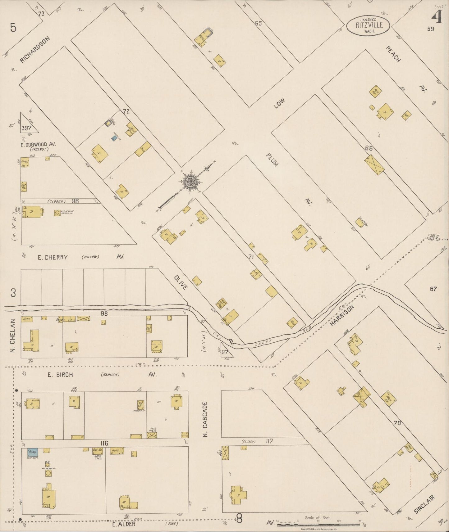Sanborn Fire Insurance Map from Ritzville, Adams County, Washington (1922), Sheet #0004 - Complete Map Set gallery image, historic Sanborn map, vintage wall art, Washington Washington