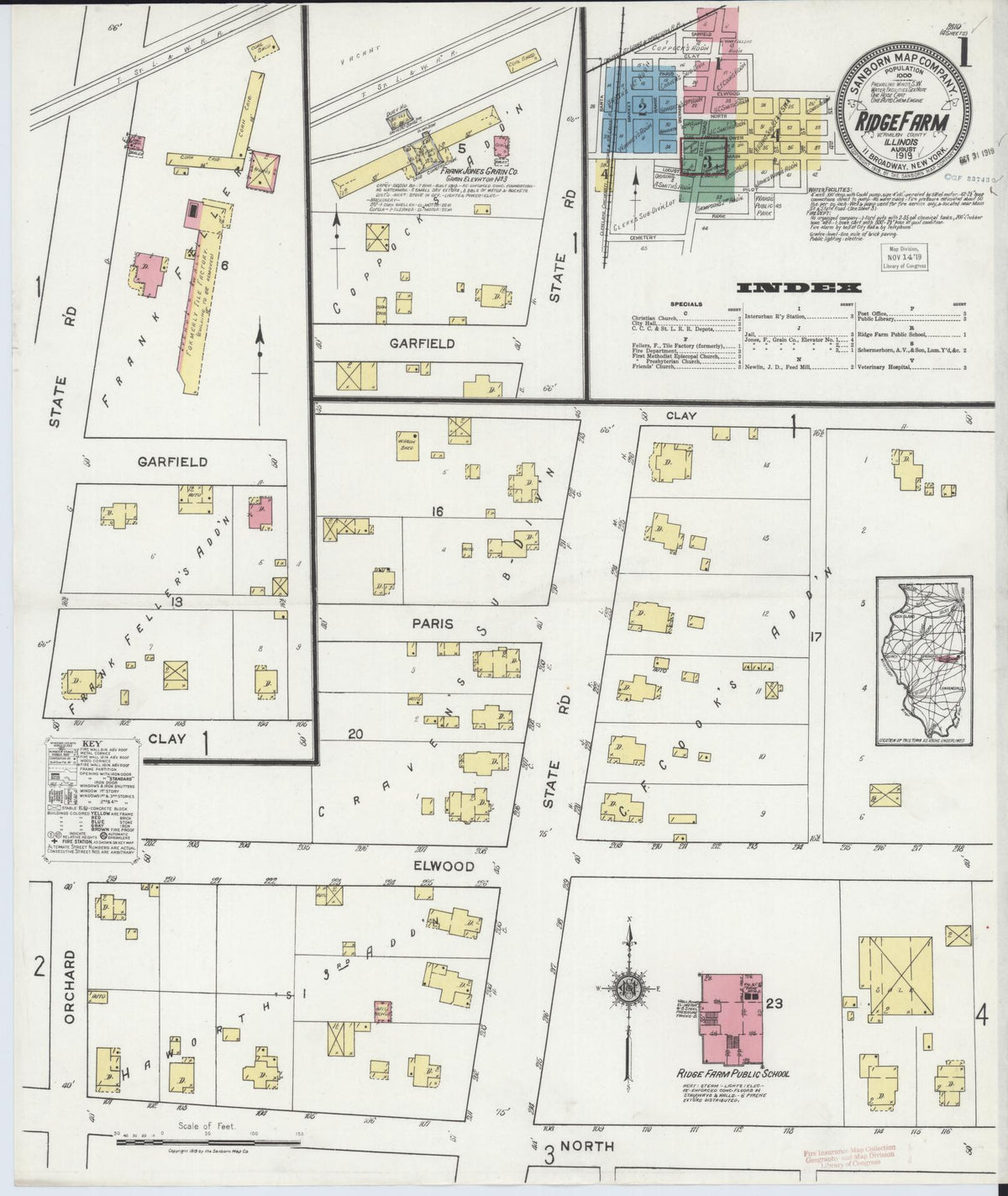 Sanborn Fire Insurance Map from Ridge Farm, Vermilion County, Illinois (1919), Sheet #0001 - Complete Map Set gallery image, historic Sanborn map, vintage wall art, Illinois Illinois