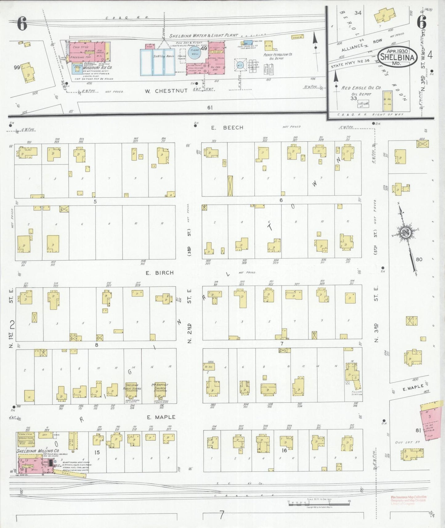 Sanborn Fire Insurance Map from Shelbina, Shelby County, Missouri (1930), Sheet #0006 - Complete Map Set gallery image, historic Sanborn map, vintage wall art, Missouri Missouri