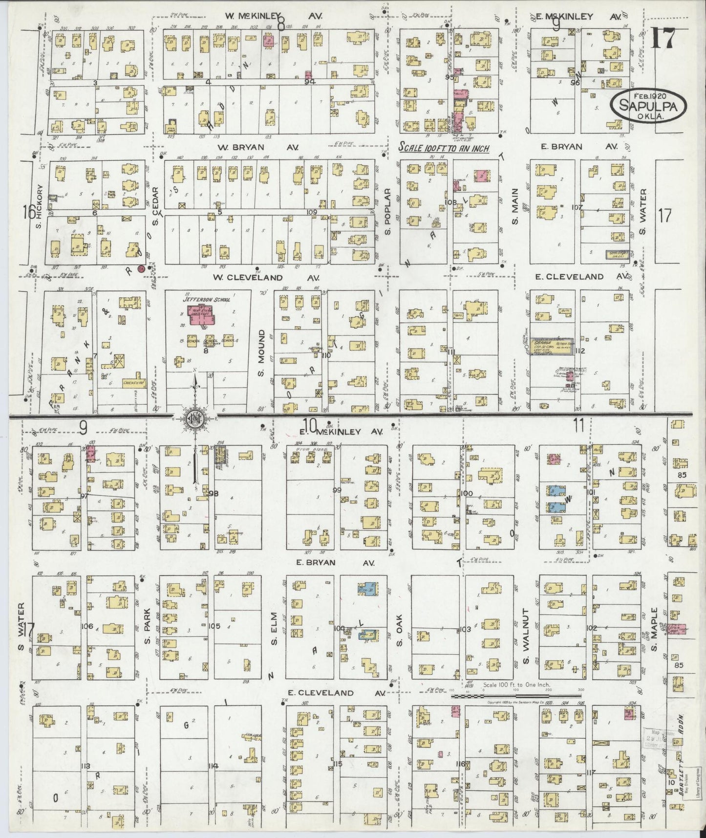 Sanborn Fire Insurance Map from Sapulpa, Creek County, Oklahoma (1920), Sheet #0017 - Complete Map Set gallery image, historic Sanborn map, vintage wall art, Oklahoma Oklahoma