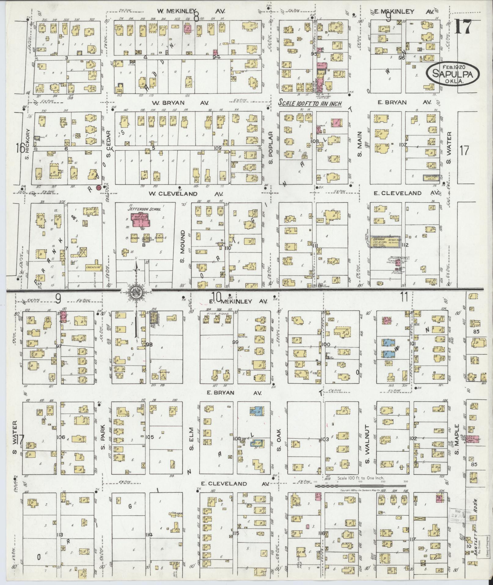 Sanborn Fire Insurance Map from Sapulpa, Creek County, Oklahoma (1920), Sheet #0017 - Complete Map Set gallery image, historic Sanborn map, vintage wall art, Oklahoma Oklahoma