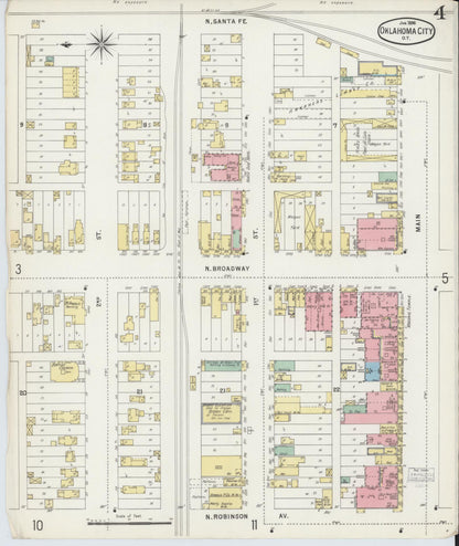 Sanborn Fire Insurance Map from Oklahoma City, Oklahoma County, Oklahoma (1896), Sheet #0004 - Complete Map Set gallery image, historic Sanborn map, vintage wall art, Oklahoma City Oklahoma