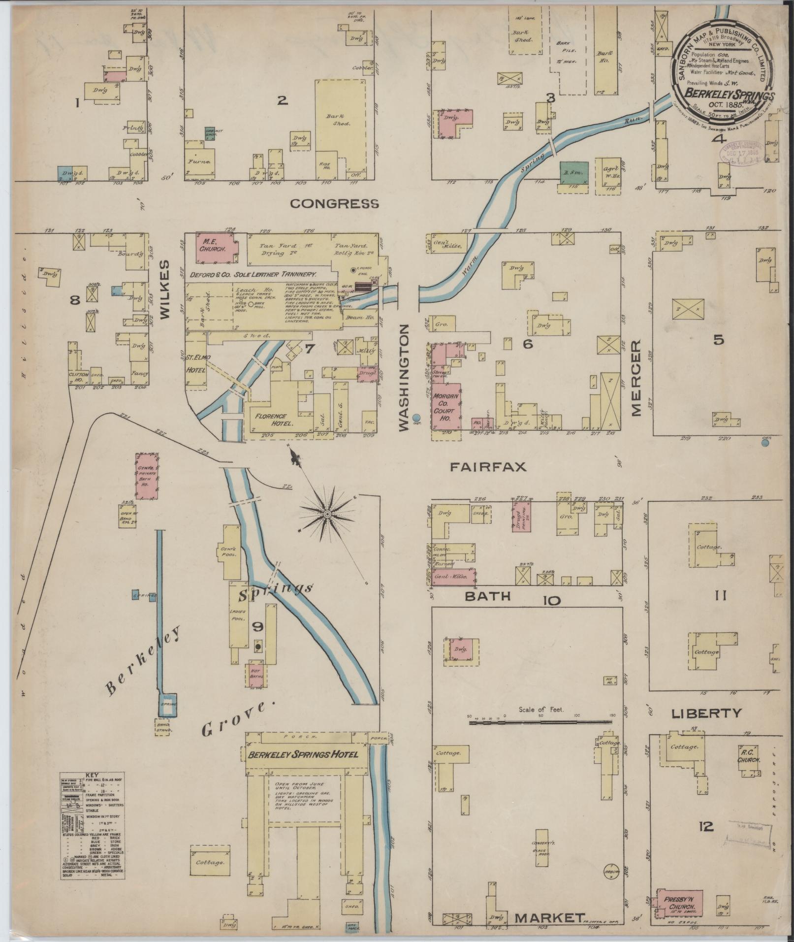 Sanborn Fire Insurance Map from Berkeley Springs, Morgan County, West Virginia. (1885) – Historic Sanborn Fire Insurance Map Print
