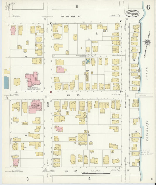 Sanborn Fire Insurance Map from Warren, Warren County, Pennsylvania (1912), Sheet #0006 - Historic Sanborn Fire Insurance Map Print, vintage old map wall art, antique decor, genealogy gift, Pennsylvania Pennsylvania map