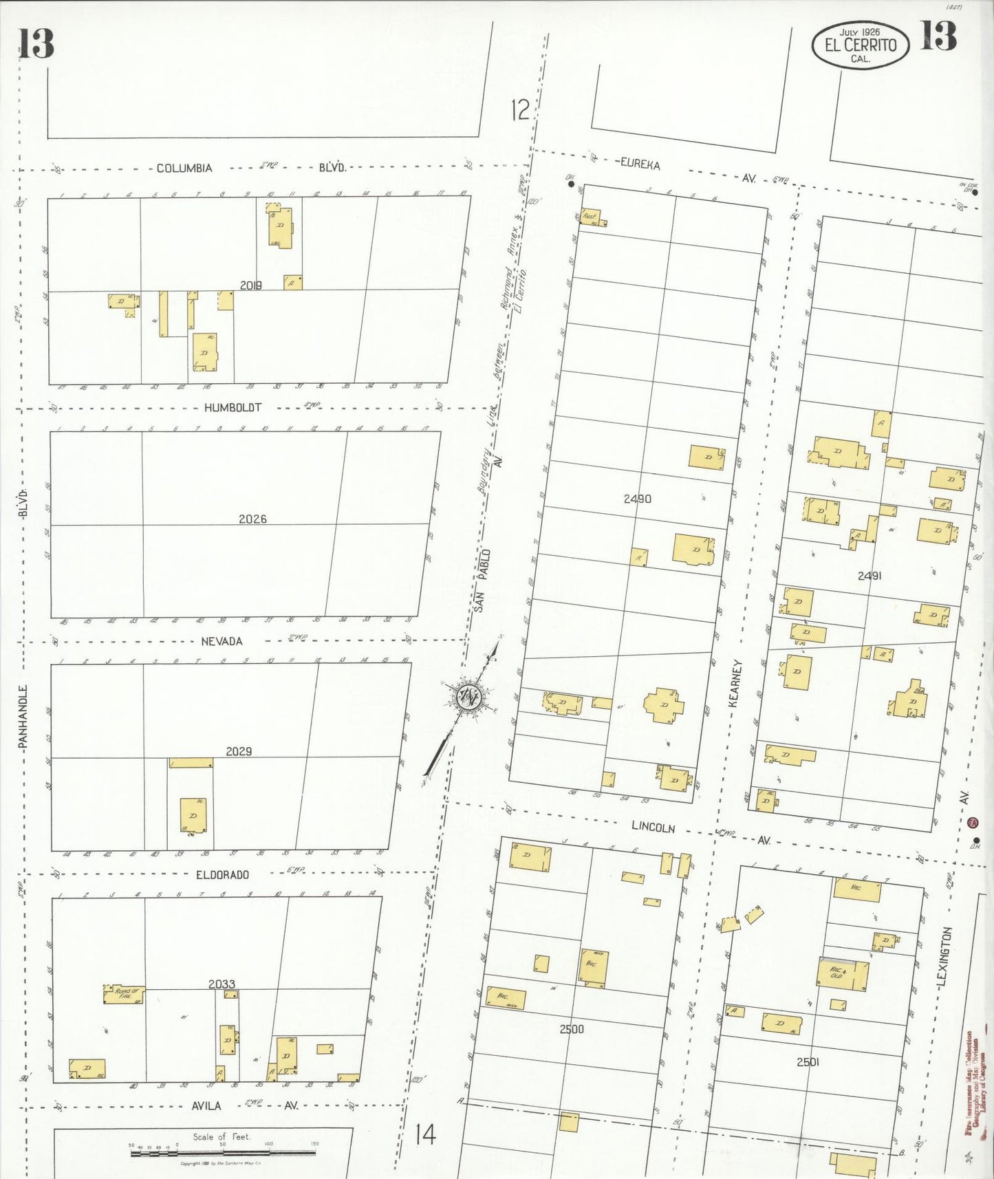 Sanborn Fire Insurance Map from El Cerrito, Contra Costa County, California (1926), Sheet #0013 - Historic Sanborn Fire Insurance Map Print, vintage old map wall art, antique decor, genealogy gift, California California map