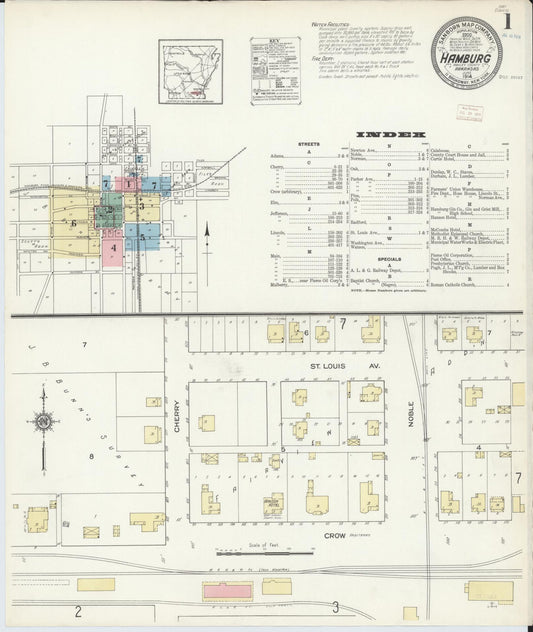 Sanborn Fire Insurance Map from Hamburg, Ashley County, Arkansas (1914), Sheet #0001 - Complete Map Set gallery image, historic Sanborn map, vintage wall art, Arkansas Arkansas