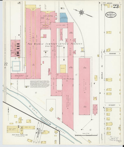 Sanborn Fire Insurance Map from Newark, Licking County, Ohio (1912), Sheet #0023 - Historic Sanborn Fire Insurance Map Print, vintage old map wall art, antique decor, genealogy gift, Ohio Ohio map