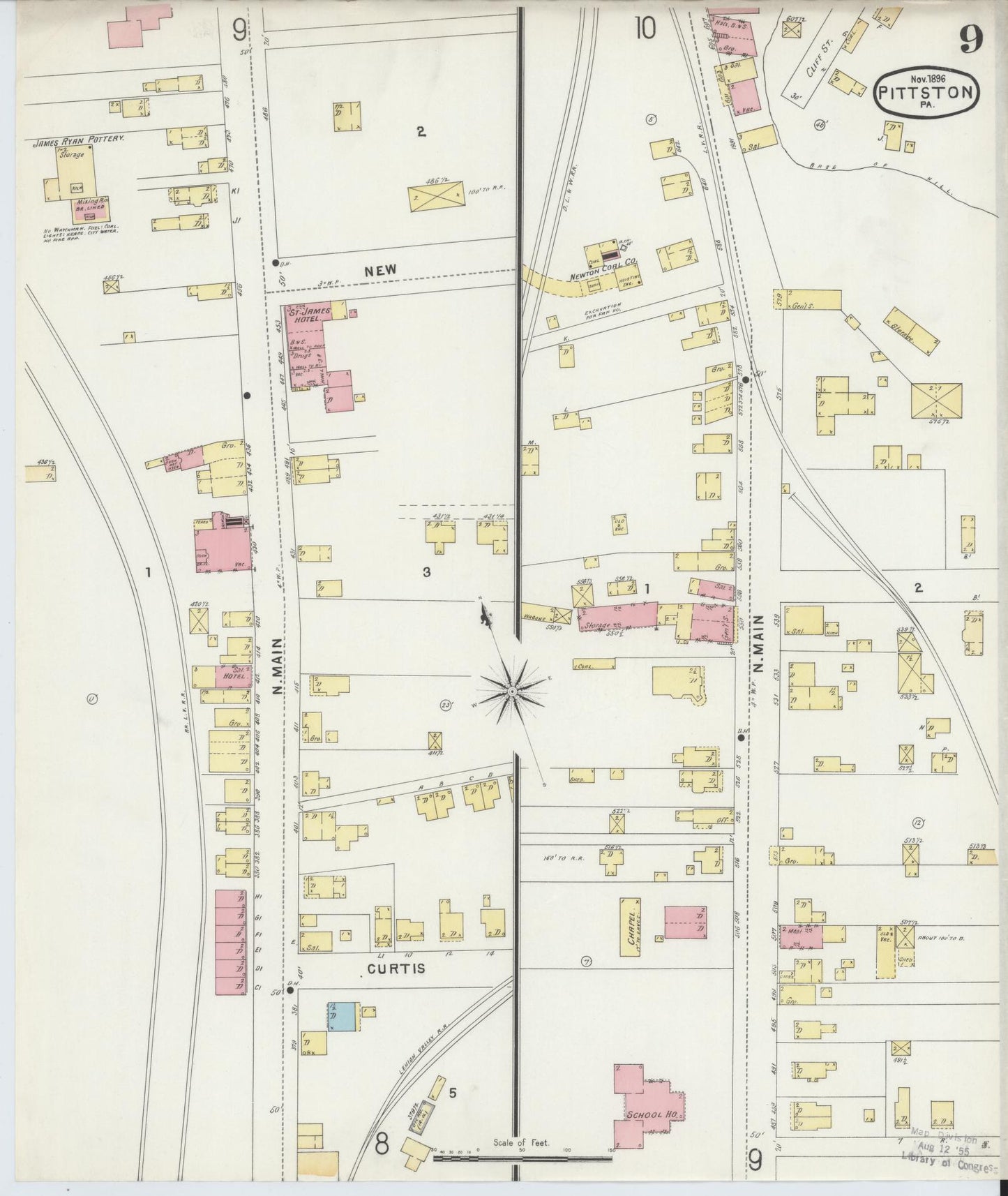 Sanborn Fire Insurance Map from Pittston, Luzerne County, Pennsylvania (1896), Sheet #0009 - Complete Map Set gallery image, historic Sanborn map, vintage wall art, Pennsylvania Pennsylvania