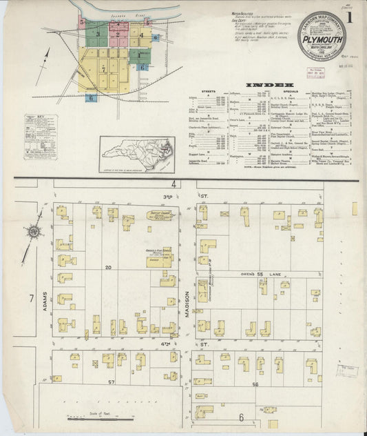 Sanborn Fire Insurance Map from Plymouth, Washington County, North Carolina (1915), Sheet #0001 - Historic Sanborn Fire Insurance Map Print, vintage old map wall art, antique decor, genealogy gift, North Carolina North Carolina map