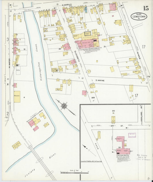 Sanborn Fire Insurance Map from Lewistown, Mifflin County, Pennsylvania (1910), Sheet #0015 - Historic Sanborn Fire Insurance Map Print, vintage old map wall art, antique decor, genealogy gift, Pennsylvania Pennsylvania map