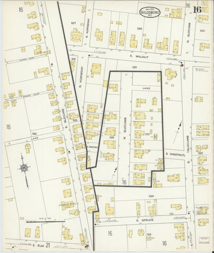 Sanborn Fire Insurance Map from Goldsboro, Wayne County, North Carolina (1913), Sheet #0016 - Complete Map Set gallery image, historic Sanborn map, vintage wall art, North Carolina North Carolina