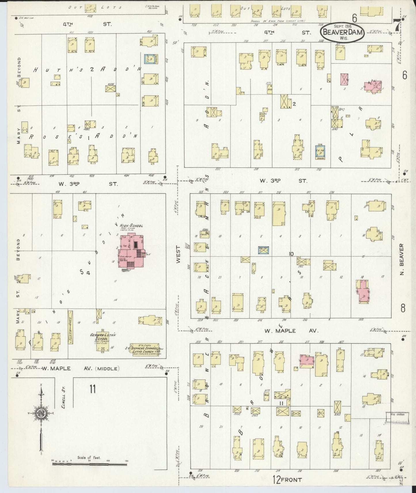 Sanborn Fire Insurance Map from Beaver Dam, Dodge County, Wisconsin (1914), Sheet #0007 - Complete Map Set gallery image, historic Sanborn map, vintage wall art, Wisconsin Wisconsin