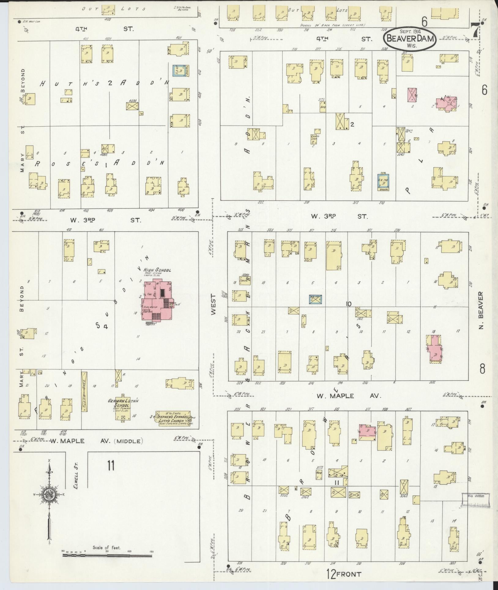 Sanborn Fire Insurance Map from Beaver Dam, Dodge County, Wisconsin (1914), Sheet #0007 - Complete Map Set gallery image, historic Sanborn map, vintage wall art, Wisconsin Wisconsin