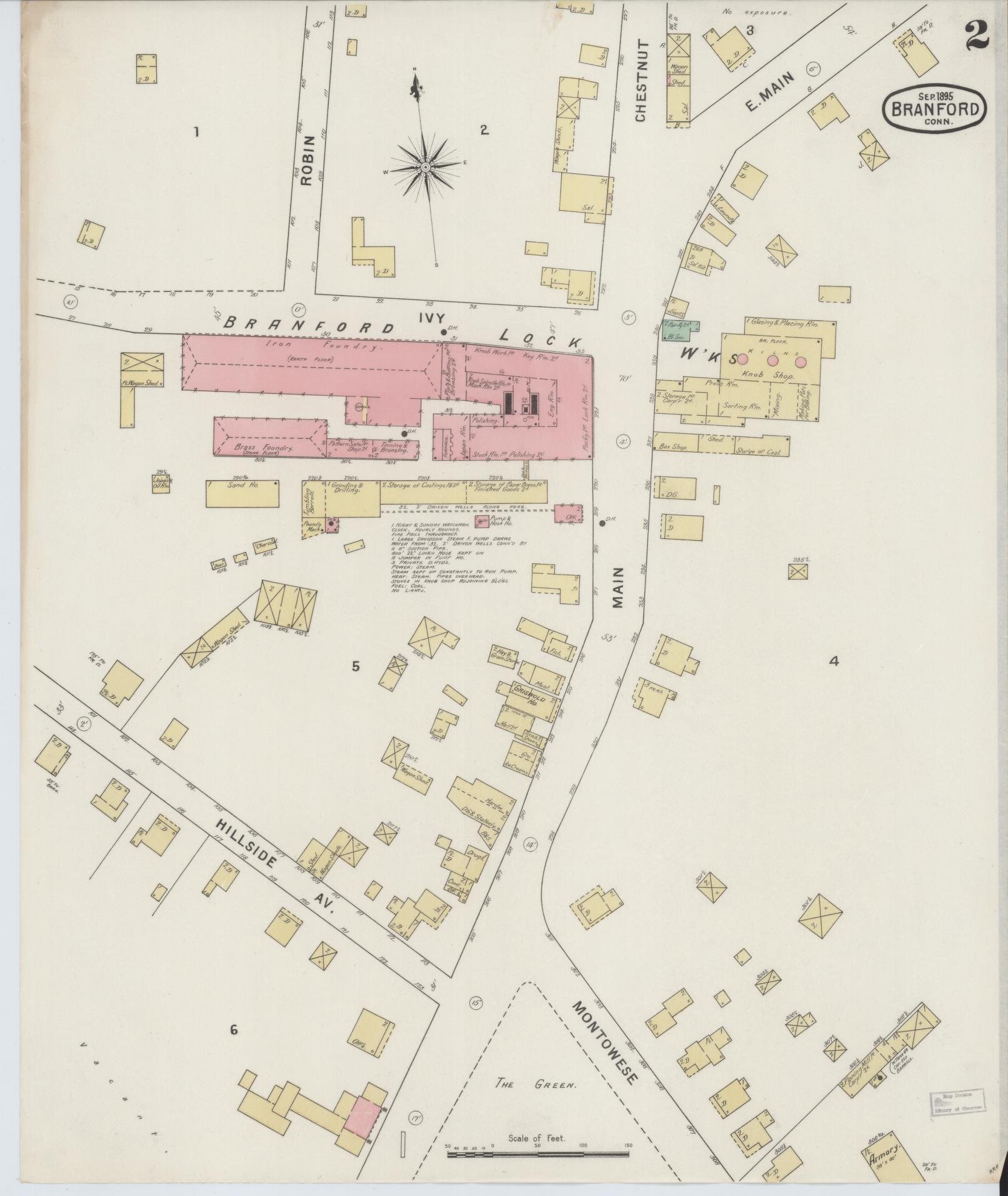 Sanborn Fire Insurance Map from Branford, New Haven County, Connecticut (1895), Sheet #0002 - Complete Map Set gallery image, historic Sanborn map, vintage wall art, Connecticut Connecticut