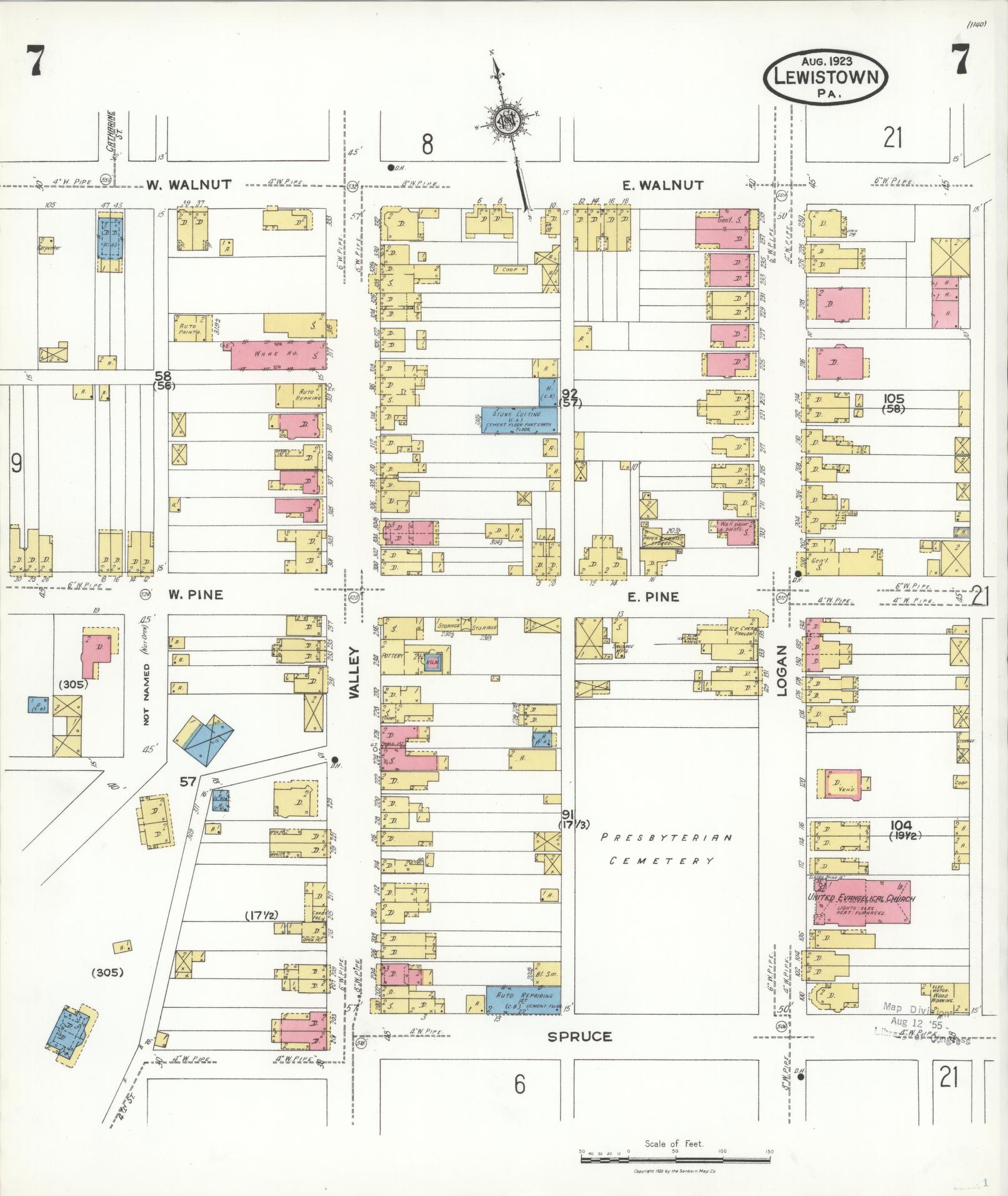 Sanborn Fire Insurance Map from Lewistown, Mifflin County, Pennsylvania (1923), Sheet #0007 - Complete Map Set gallery image, historic Sanborn map, vintage wall art, Pennsylvania Pennsylvania