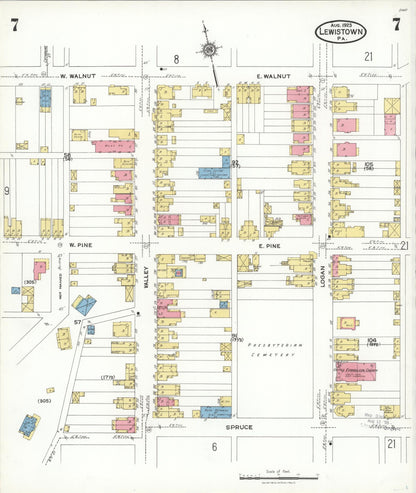 Sanborn Fire Insurance Map from Lewistown, Mifflin County, Pennsylvania (1923), Sheet #0007 - Complete Map Set gallery image, historic Sanborn map, vintage wall art, Pennsylvania Pennsylvania