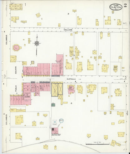 Sanborn Fire Insurance Map from Clayton, Barbour County, Alabama (1910), Sheet #0002 - Complete Map Set gallery image, historic Sanborn map, vintage wall art, Alabama Alabama
