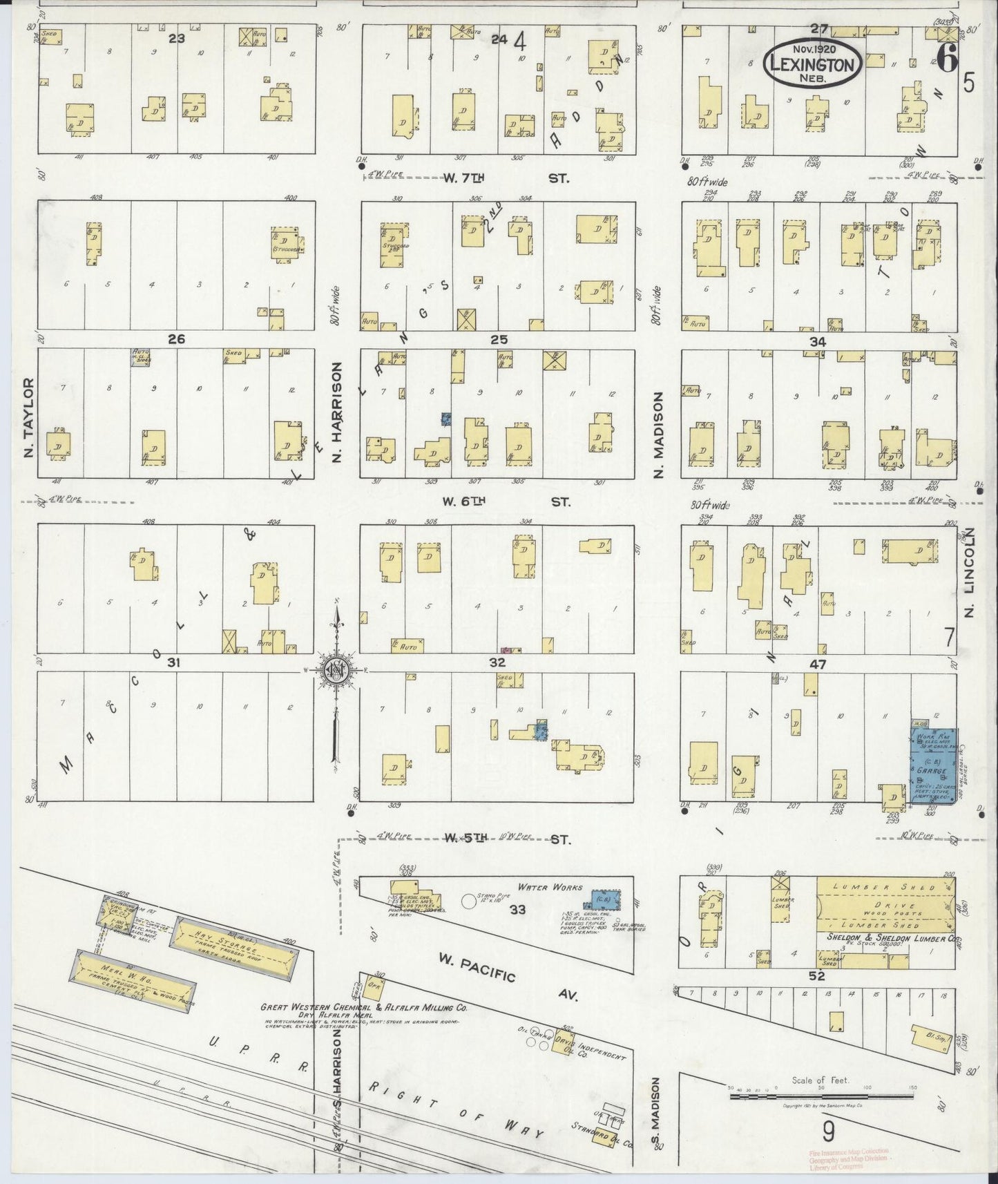 Sanborn Fire Insurance Map from Lexington, Dawson County, Nebraska (1920), Sheet #0006 - Complete Map Set gallery image, historic Sanborn map, vintage wall art, Nebraska Nebraska