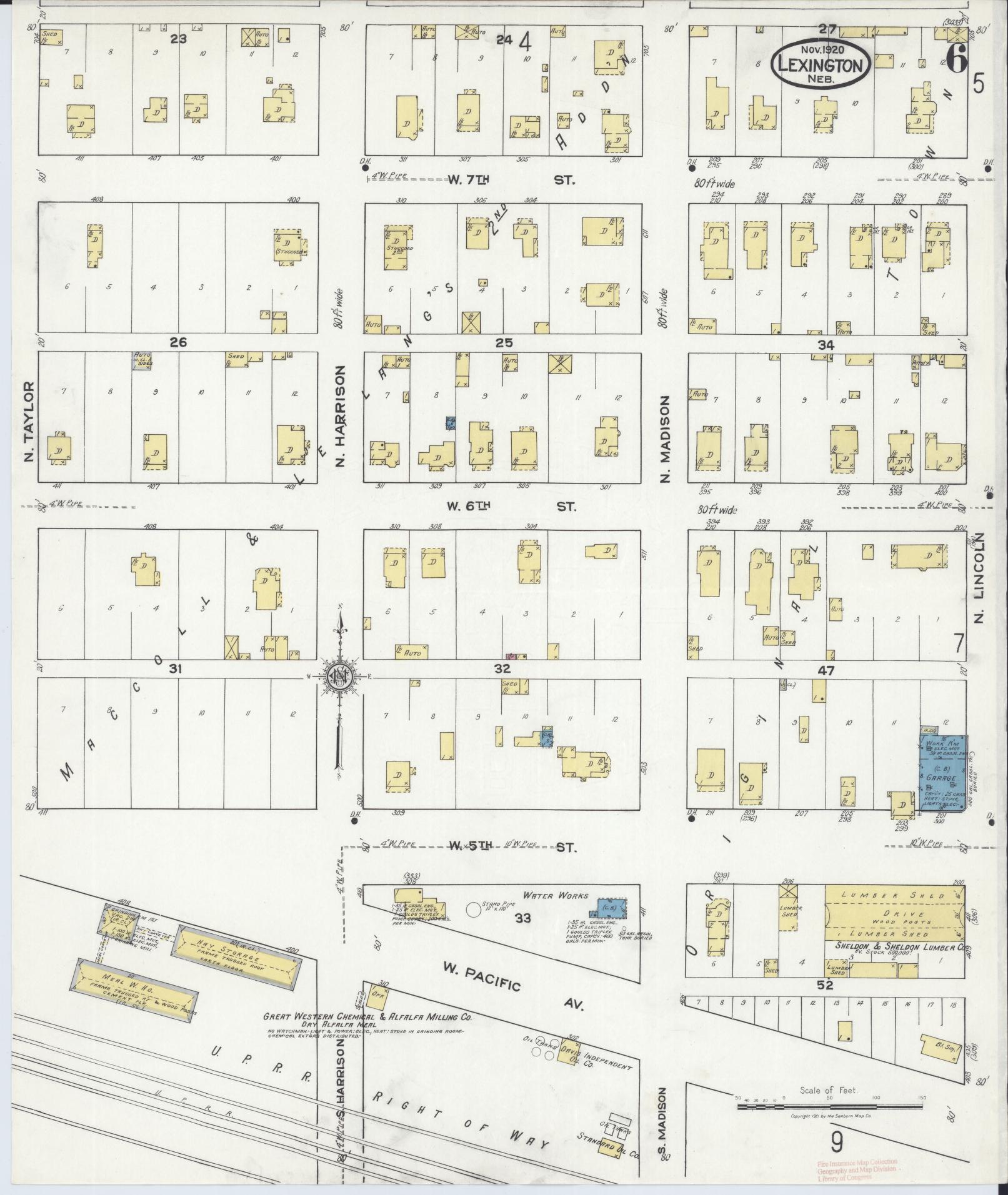 Sanborn Fire Insurance Map from Lexington, Dawson County, Nebraska (1920), Sheet #0006 - Complete Map Set gallery image, historic Sanborn map, vintage wall art, Nebraska Nebraska