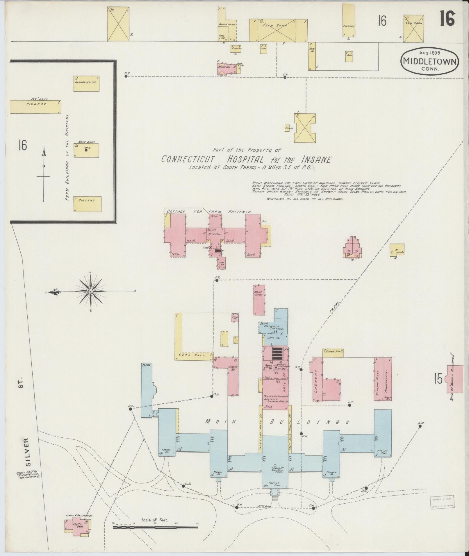Sanborn Fire Insurance Map from Middletown, Middlesex County, Connecticut (1895), Sheet #0016 - Historic Sanborn Fire Insurance Map Print, vintage old map wall art, antique decor, genealogy gift, Connecticut Connecticut map