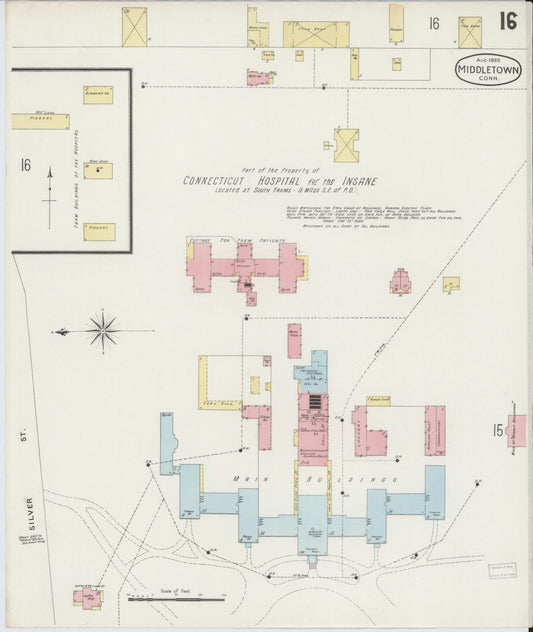 Sanborn Fire Insurance Map from Middletown, Middlesex County, Connecticut (1895), Sheet #0016 - Historic Sanborn Fire Insurance Map Print, vintage old map wall art, antique decor, genealogy gift, Connecticut Connecticut map