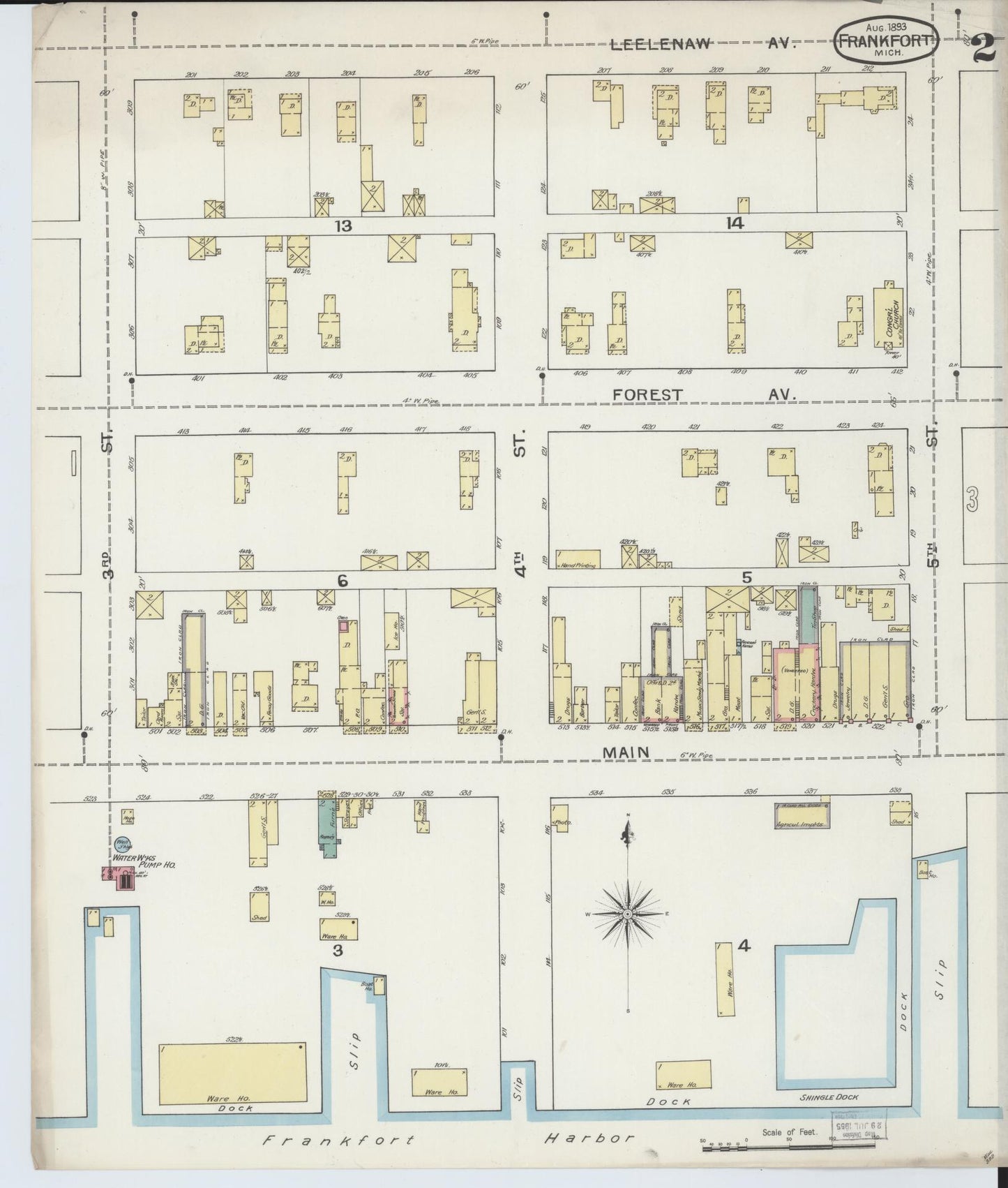 Sanborn Fire Insurance Map from Frankfort, Benzie County, Michigan (1893), Sheet #0002 - Historic Sanborn Fire Insurance Map Print, vintage old map wall art, antique decor, genealogy gift, Michigan Michigan map