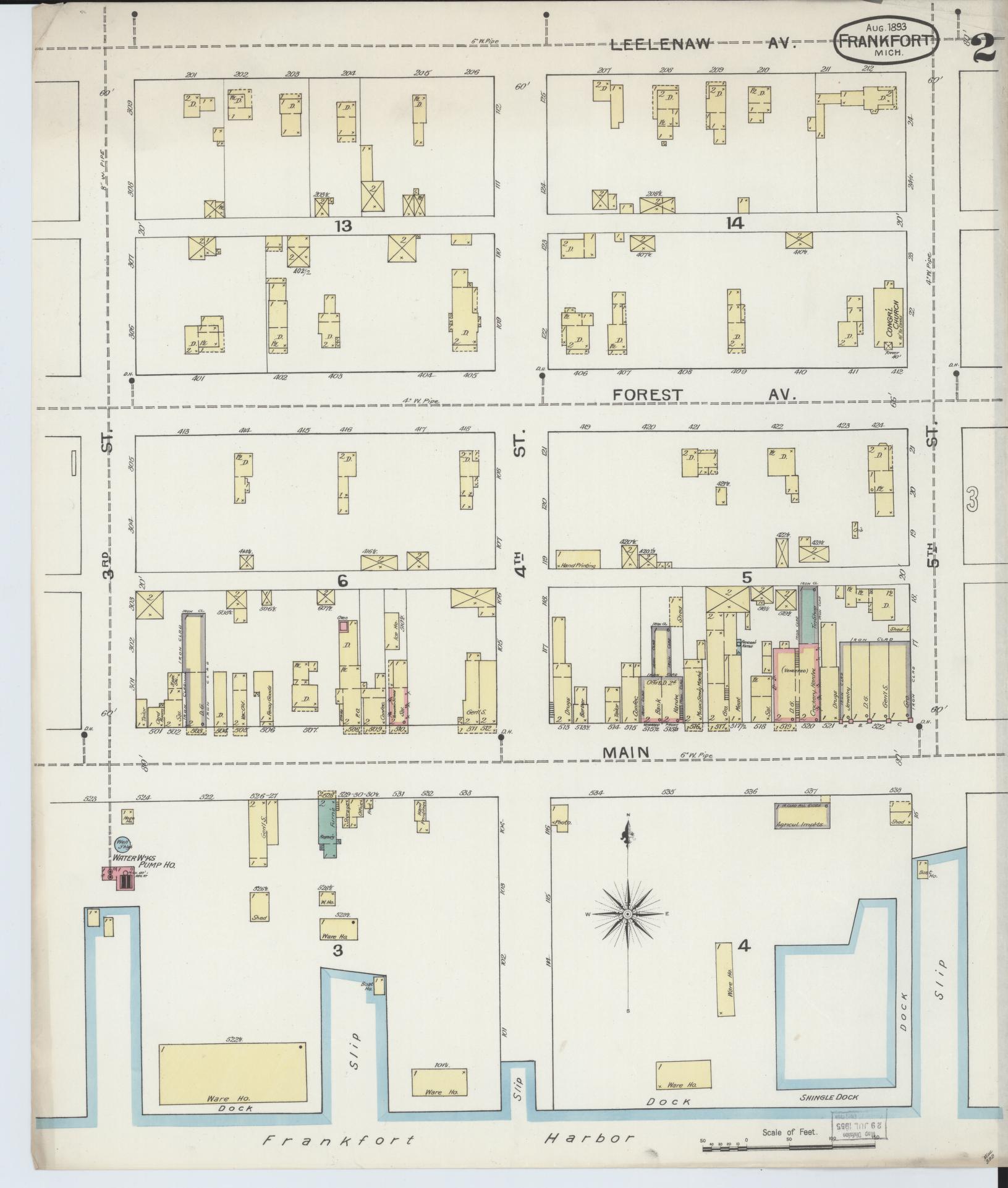 Sanborn Fire Insurance Map from Frankfort, Benzie County, Michigan (1893), Sheet #0002 - Historic Sanborn Fire Insurance Map Print, vintage old map wall art, antique decor, genealogy gift, Michigan Michigan map