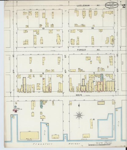 Sanborn Fire Insurance Map from Frankfort, Benzie County, Michigan (1893), Sheet #0002 - Historic Sanborn Fire Insurance Map Print, vintage old map wall art, antique decor, genealogy gift, Michigan Michigan map