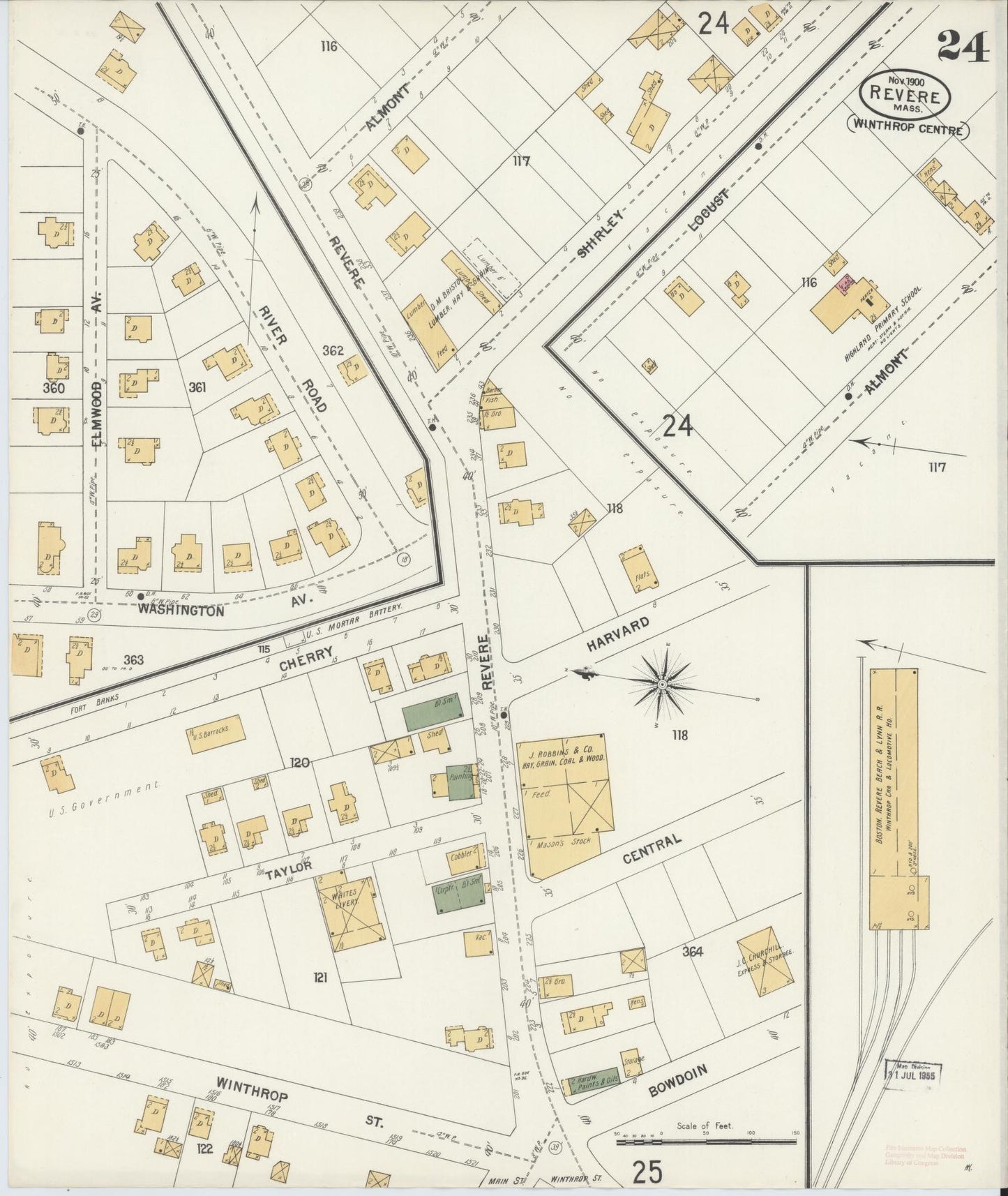 Sanborn Fire Insurance Map from Revere, Suffolk County, Massachusetts (1900), Sheet #0024 - Complete Map Set gallery image, historic Sanborn map, vintage wall art, Massachusetts Massachusetts