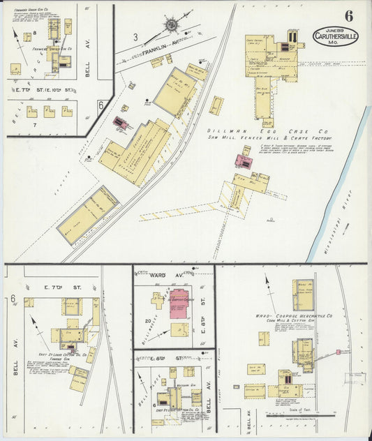 Sanborn Fire Insurance Map from Caruthersville, Pemiscot County, Missouri (1919), Sheet #0006 - Historic Sanborn Fire Insurance Map Print, vintage old map wall art, antique decor, genealogy gift, Missouri Missouri map