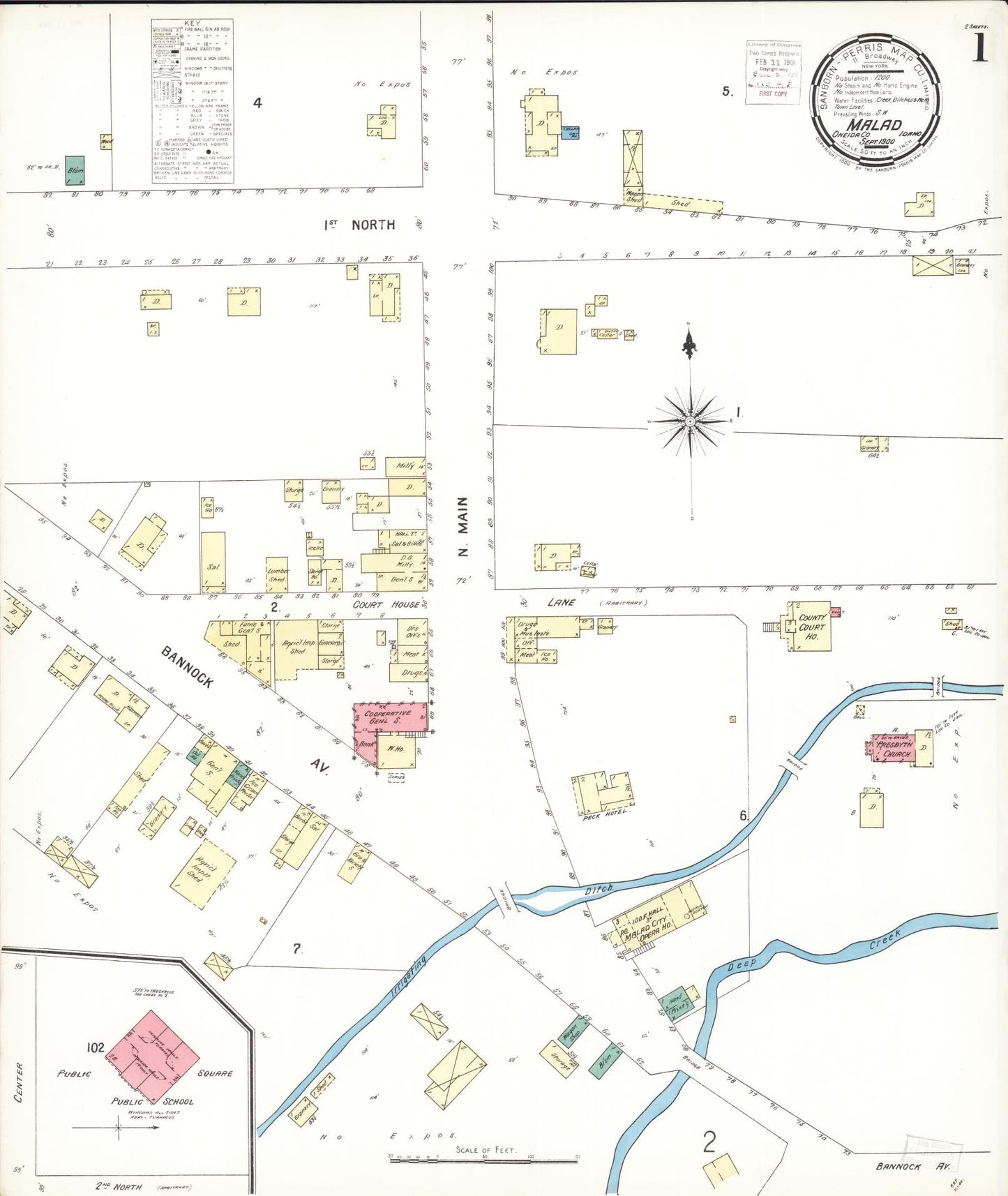 Sanborn Fire Insurance Map from Malad City, Oneida County, Idaho (1900), Sheet #0001 - Historic Sanborn Fire Insurance Map Print, vintage old map wall art, antique decor, genealogy gift, Idaho Idaho map