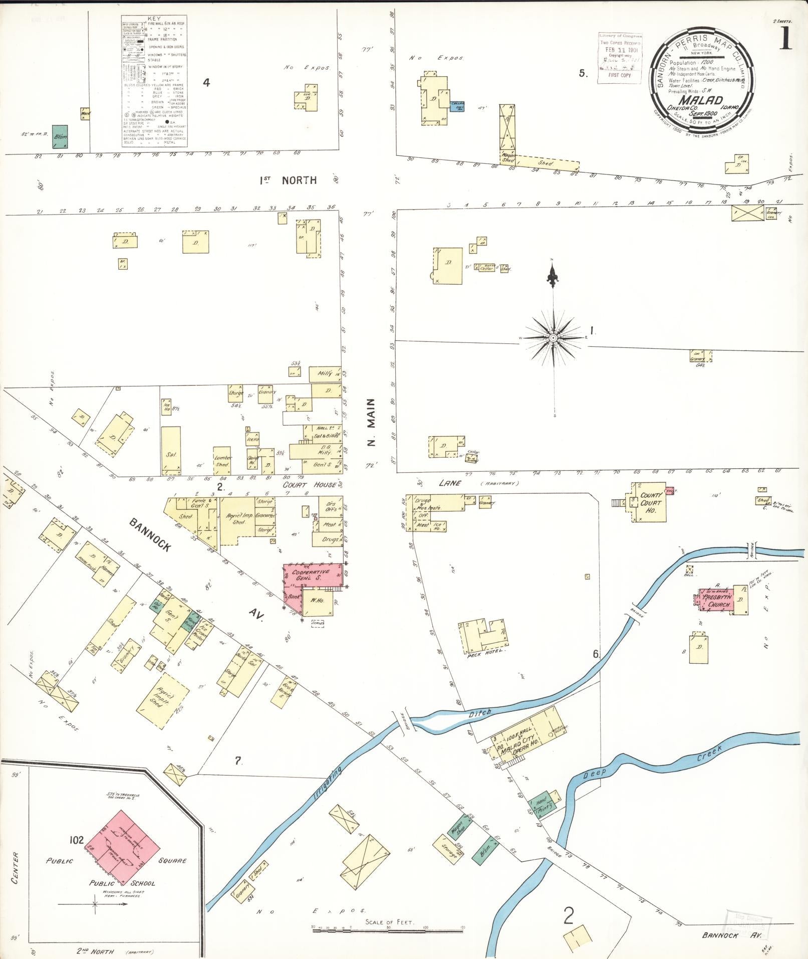 Sanborn Fire Insurance Map from Malad City, Oneida County, Idaho (1900), Sheet #0001 - Historic Sanborn Fire Insurance Map Print, vintage old map wall art, antique decor, genealogy gift, Idaho Idaho map