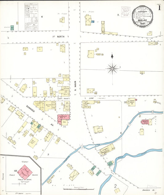 Sanborn Fire Insurance Map from Malad City, Oneida County, Idaho (1900), Sheet #0001 - Historic Sanborn Fire Insurance Map Print, vintage old map wall art, antique decor, genealogy gift, Idaho Idaho map