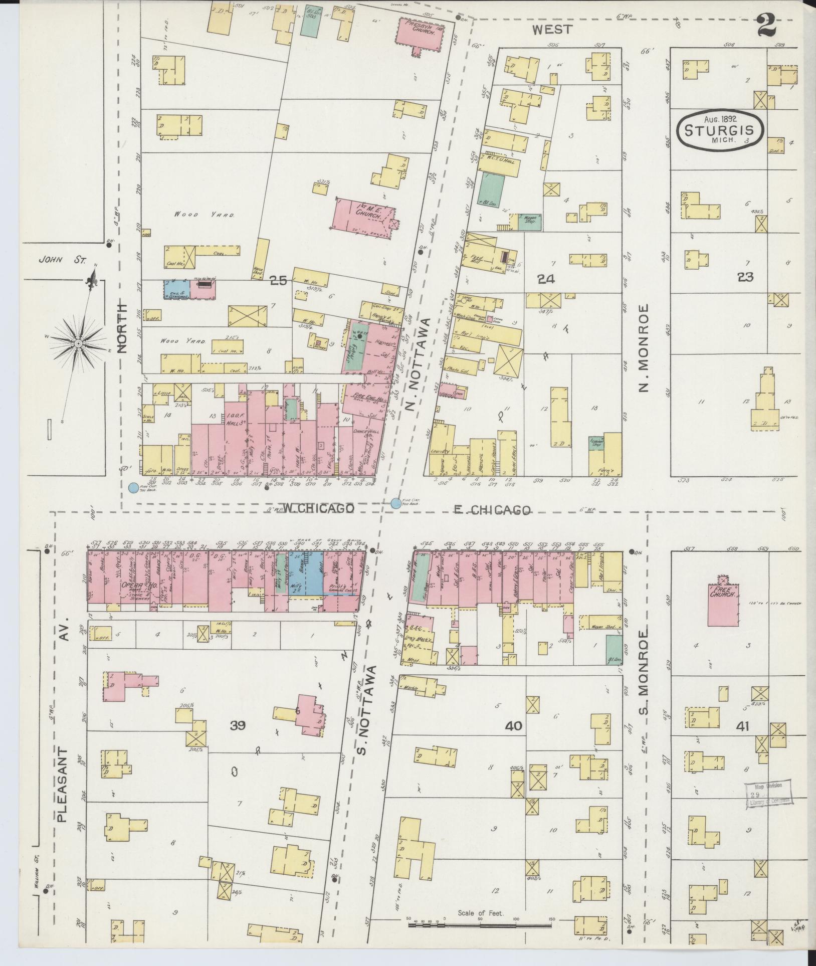Sanborn Fire Insurance Map from Sturgis, Saint Joseph County, Michigan (1892), Sheet #0002 - Historic Sanborn Fire Insurance Map Print, vintage old map wall art, antique decor, genealogy gift, Michigan Michigan map