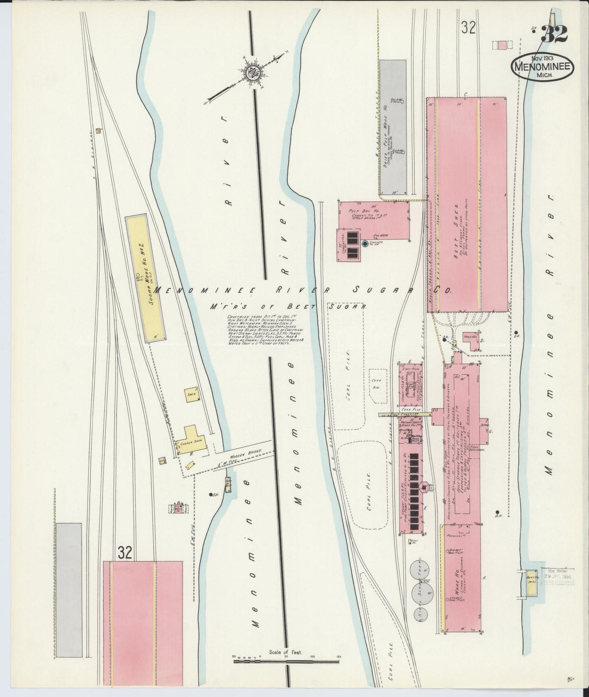 Sanborn Fire Insurance Map from Menominee, Menominee County, Michigan (1913), Sheet #0032 - Historic Sanborn Fire Insurance Map Print, vintage old map wall art, antique decor, genealogy gift, Michigan Michigan map