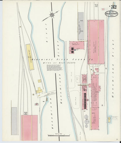 Sanborn Fire Insurance Map from Menominee, Menominee County, Michigan (1913), Sheet #0032 - Historic Sanborn Fire Insurance Map Print, vintage old map wall art, antique decor, genealogy gift, Michigan Michigan map