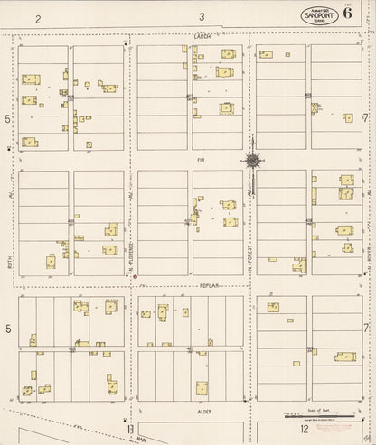 Sanborn Fire Insurance Map from Sandpoint, Bonner County, Idaho (1921), Sheet #0006 - Complete Map Set gallery image, historic Sanborn map, vintage wall art, Idaho Idaho