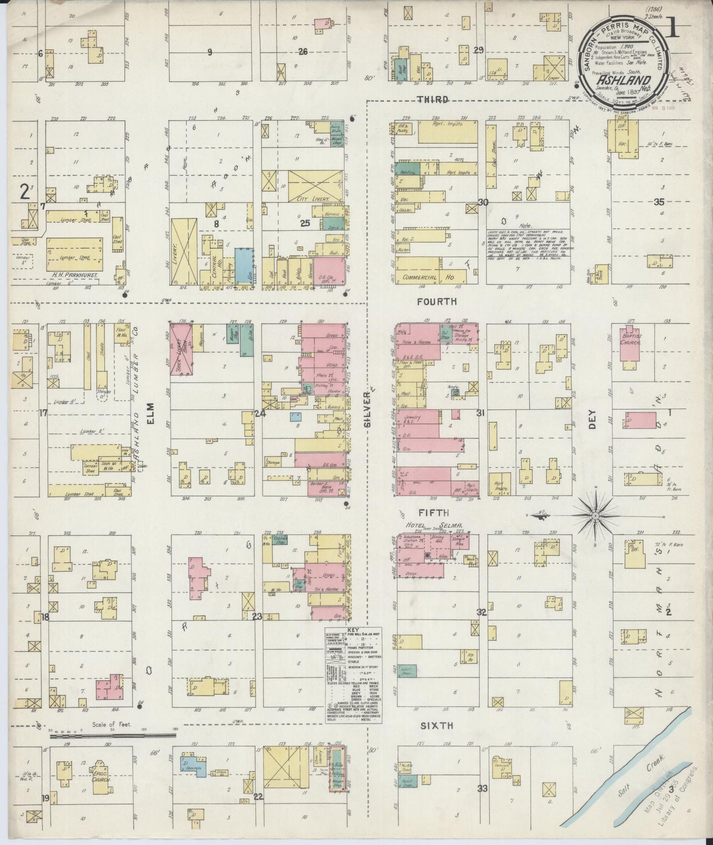 Sanborn Fire Insurance Map from Ashland, Saunders County, Nebraska (1897), Sheet #0001 - Historic Sanborn Fire Insurance Map Print, vintage old map wall art, antique decor, genealogy gift, Nebraska Nebraska map