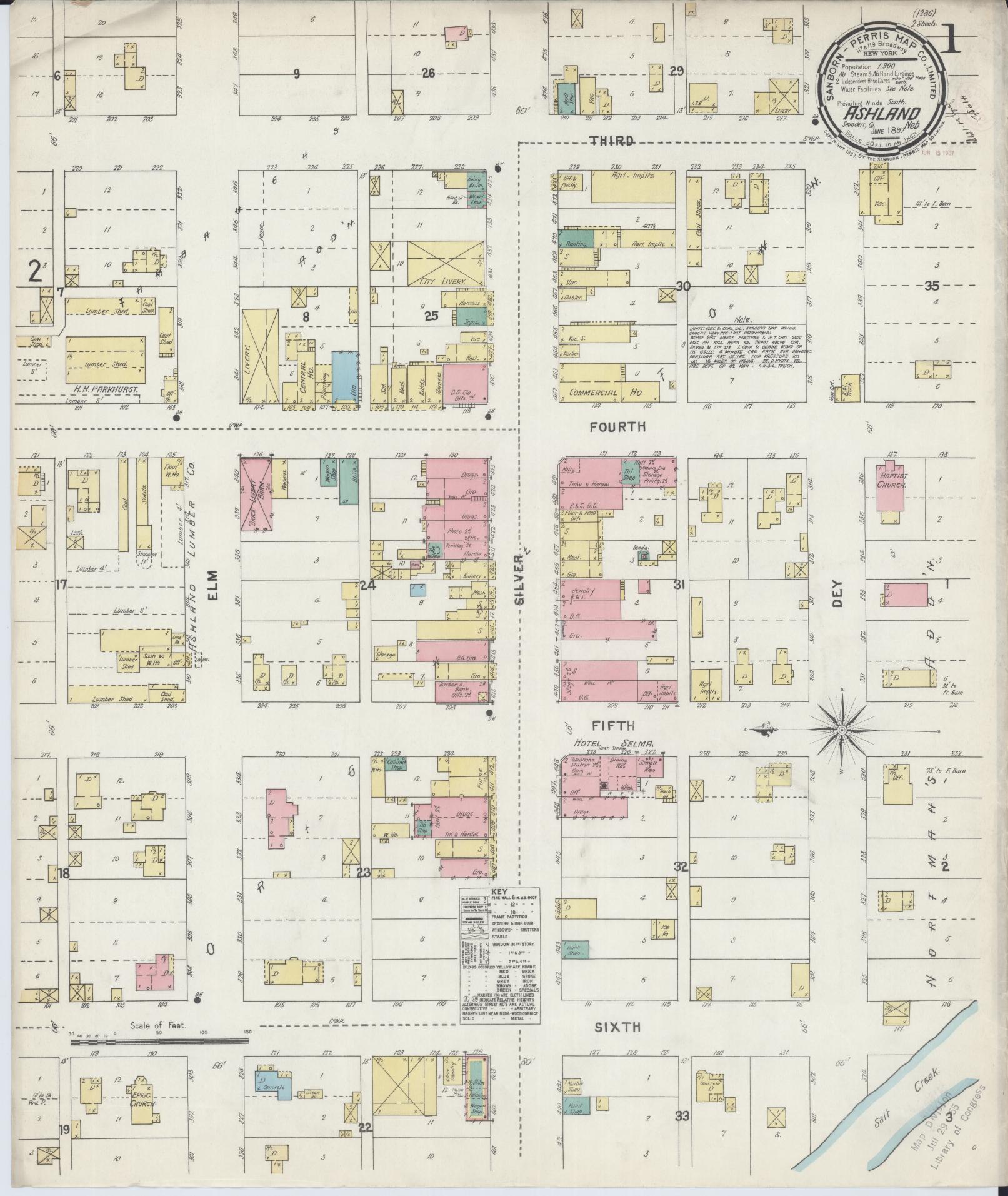 Sanborn Fire Insurance Map from Ashland, Saunders County, Nebraska (1897), Sheet #0001 - Historic Sanborn Fire Insurance Map Print, vintage old map wall art, antique decor, genealogy gift, Nebraska Nebraska map