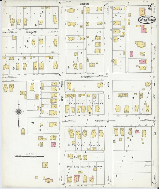 Sanborn Fire Insurance Map from West Bend, Washington County, Wisconsin (1919), Sheet #0002 - Historic Sanborn Fire Insurance Map Print, vintage old map wall art, antique decor, genealogy gift, Wisconsin Wisconsin map
