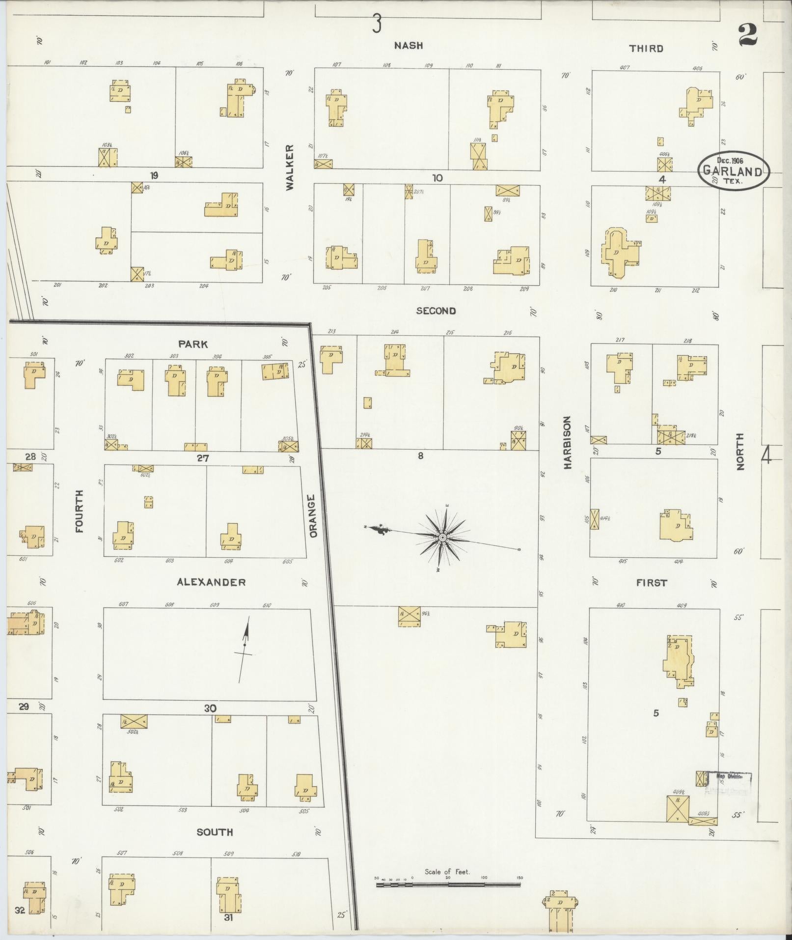 Sanborn Fire Insurance Map from Garland, Dallas County, Texas (1906), Sheet #0002 - Historic Sanborn Fire Insurance Map Print, vintage old map wall art, antique decor, genealogy gift, Texas Texas map