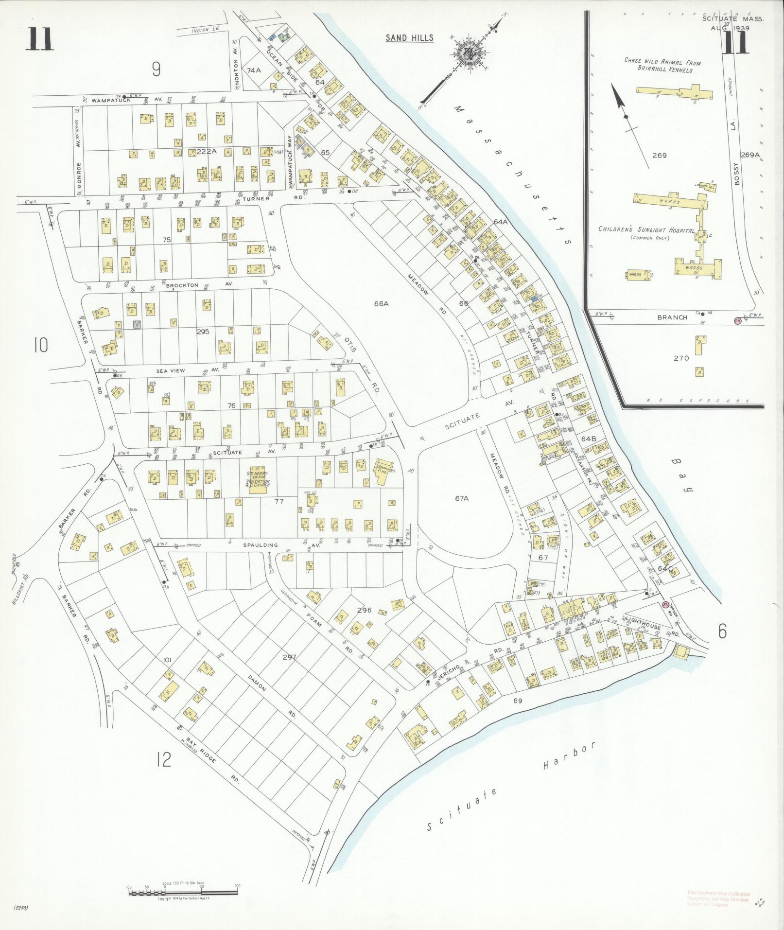 Sanborn Fire Insurance Map from Scituate, Plymouth County, Massachusetts (1939), Sheet #0011 - Historic Sanborn Fire Insurance Map Print, vintage old map wall art, antique decor, genealogy gift, Massachusetts Massachusetts map