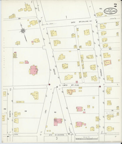 Sanborn Fire Insurance Map from Cleveland, Bradley County, Tennessee (1912), Sheet #0002 - Complete Map Set gallery image, historic Sanborn map, vintage wall art, Tennessee Tennessee