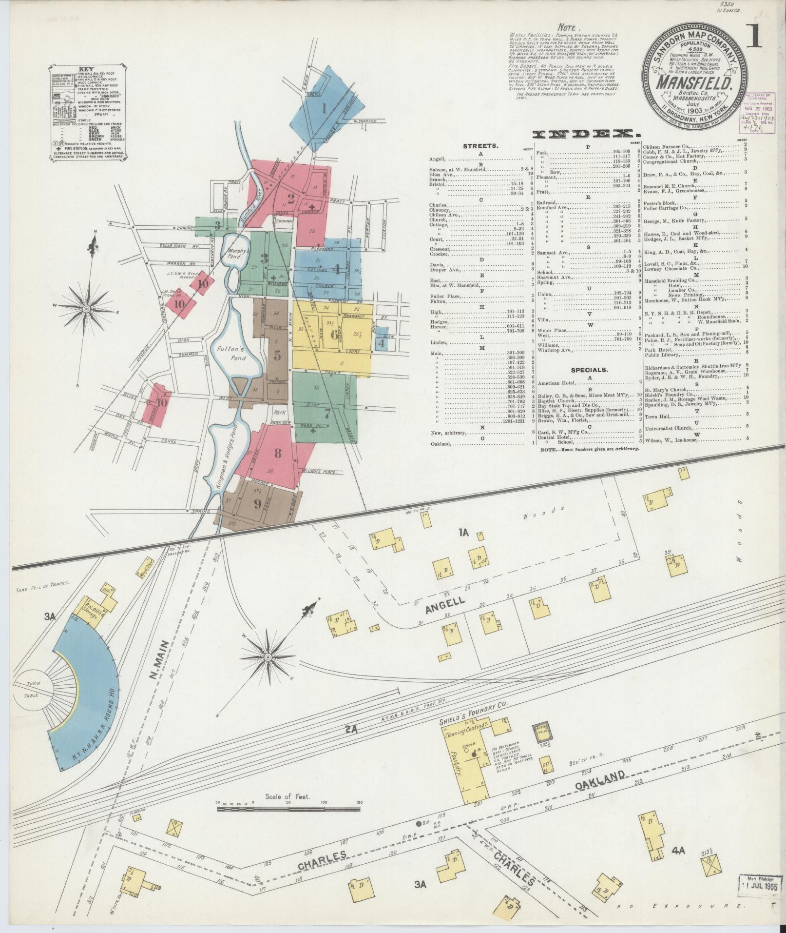 Sanborn Fire Insurance Map from Mansfield, Bristol County, Massachusetts. (1903) – Historic Sanborn Fire Insurance Map Print