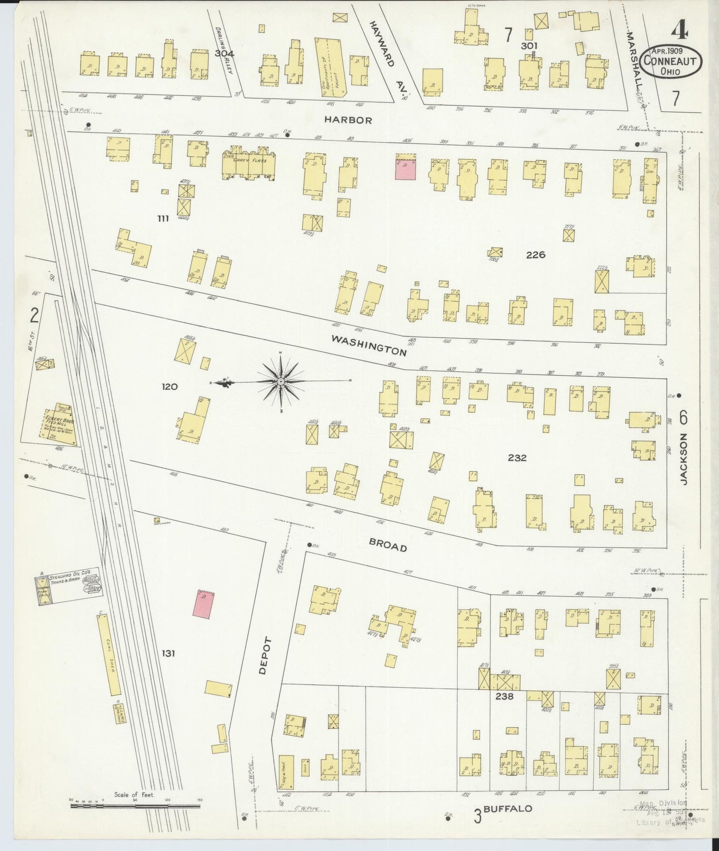 Sanborn Fire Insurance Map from Conneaut, Ashtabula County, Ohio (1909), Sheet #0004 - Historic Sanborn Fire Insurance Map Print, vintage old map wall art, antique decor, genealogy gift, Ohio Ohio map