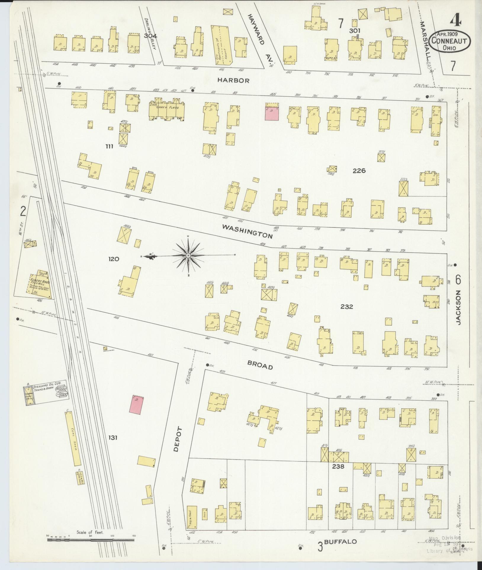 Sanborn Fire Insurance Map from Conneaut, Ashtabula County, Ohio (1909), Sheet #0004 - Historic Sanborn Fire Insurance Map Print, vintage old map wall art, antique decor, genealogy gift, Ohio Ohio map