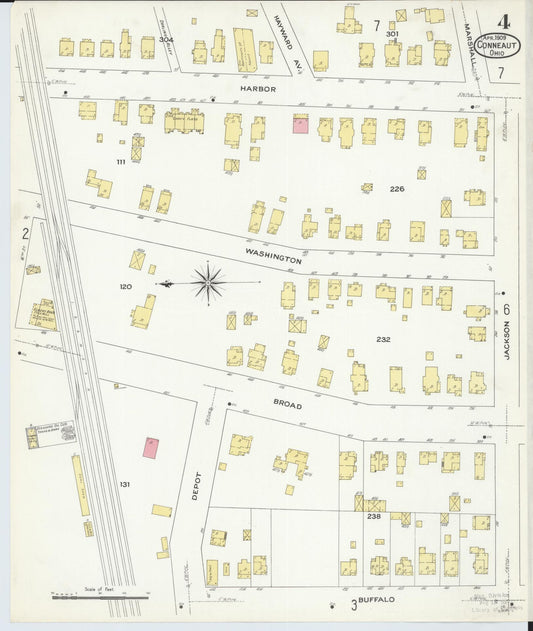 Sanborn Fire Insurance Map from Conneaut, Ashtabula County, Ohio (1909), Sheet #0004 - Historic Sanborn Fire Insurance Map Print, vintage old map wall art, antique decor, genealogy gift, Ohio Ohio map