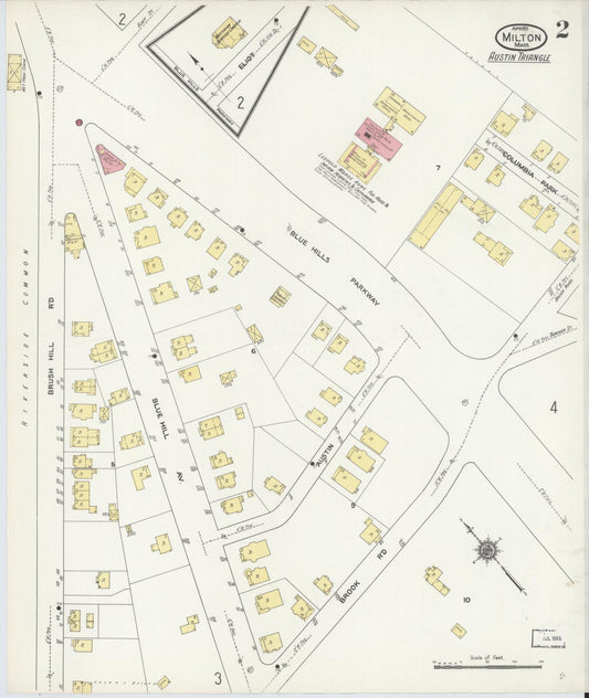 Sanborn Fire Insurance Map from Milton, Norfolk County, Massachusetts (1911), Sheet #0002 - Historic Sanborn Fire Insurance Map Print, vintage old map wall art, antique decor, genealogy gift, Massachusetts Massachusetts map